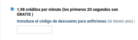 Precio del chat privado en ImLive: 1,98 créditos por minuto con los primeros 20 segundos gratis