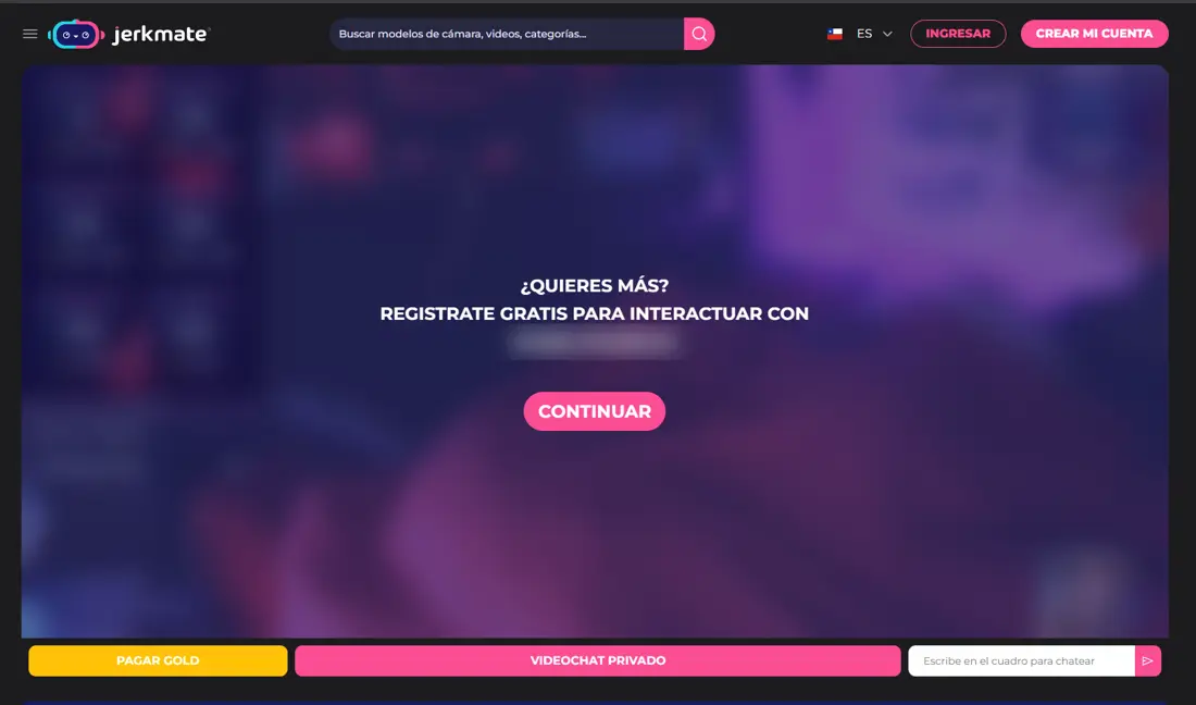 Sala de Jerkmate cubierta con el aviso para registrarse gratis