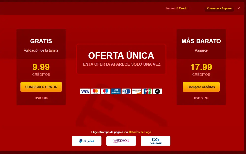 Oferta única de LiveJasmin: 9,99 créditos gratis validando la tarjeta o 17,99 créditos por 33,99 dólares
