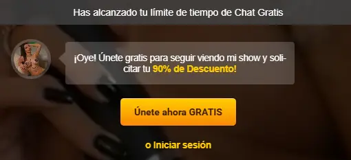 Aviso de LiveJasmin al alcanzar el límite de tiempo de chat gratis