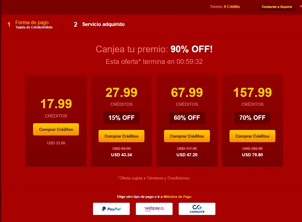 Paquetes de créditos de LiveJasmin con descuento: de 17,99 a 157,99 créditos