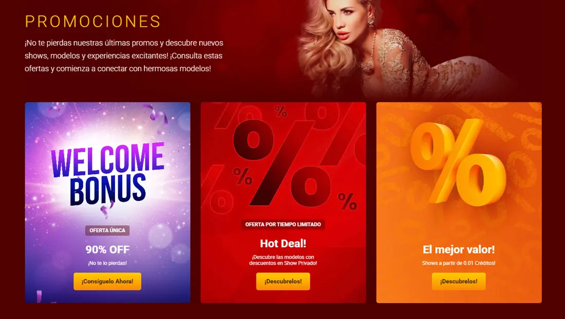 Promociones de LiveJasmin: bono de bienvenida, descuentos en privados y shows desde 0,01 créditos